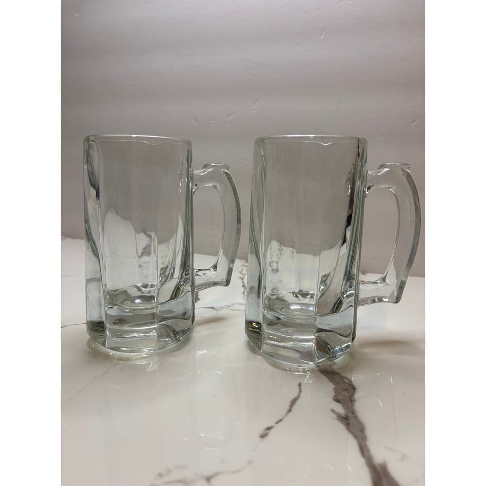 Vintage‎ Libbey Glass Beer Mugs Set of 2 Clear  Heavy Tankard Thumb Rest 16oz